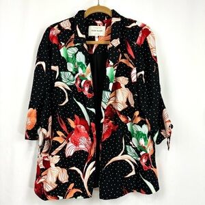 River Island Women’s US Sz 12 Black Floral Spot Longline Blazer Top Open Front